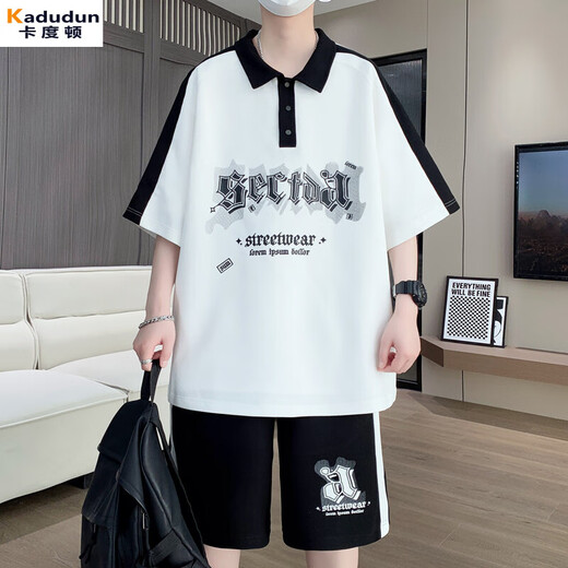 T-shirt à manches courtes Kaduton T-shirt Boy Summer 12-15 ans Junior High School Students Polo Shirt 13 Beau Big Children's Suit NZJ-6629 White (manches courtes + shorts) M 75 à 105 Jin [Jin est égal à 0,5 kg]