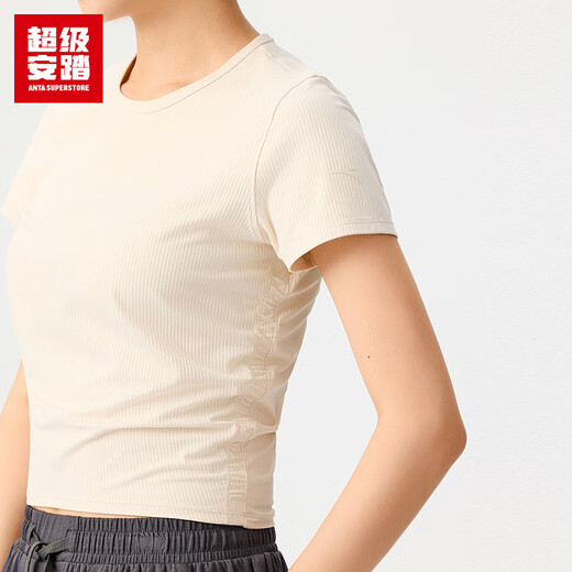 Super Anta Ice Silk T丨Sports Short Sleeve T-Shirt Women's Summer Yoga Pilates Slim Fit Top Women 162527197U Fish Belly White-1 XL/Female 175
