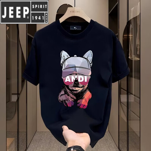 JEEP SPIRIT欧美夏季纯棉短袖t恤男2025新款T恤宽松大码情侣装男士半袖 V691黑色 M