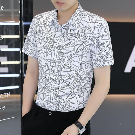 Bean rojo (Hodo) Seda de hielo Camisa de manga corta 2024 Camisa elástica delgada de verano de verano Sensado de hielo Capa de pulgada impresa de moda FJL7029 Negro L [110-125Jin [Jin equivale a 0.5 kg]]