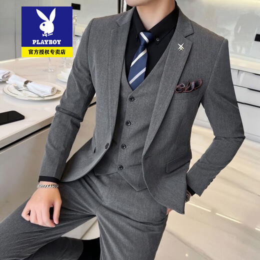 
Playboy suit suit men's three-piece Korean style slim business formal suit casual little suit groom best man wedding dress 719/black [two-piece suit + pants] 2XL Recommended 135-145Jin [Jin equals 0.5 kg]