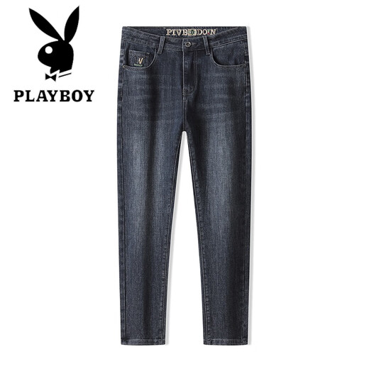 Playboy (PLAYBOY) high-end jeans men's summer trendy brand slim straight long pants men's 2026 spring and autumn new stretch casual pants 7607-2 haze blue 28 2 feet 1