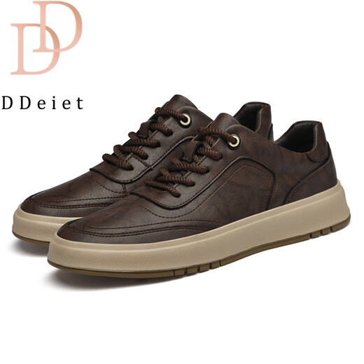 DDeiet brand men's shoes 2026 new style comfortable thick sole increased casual leather shoes men's sports versatile genuine leather sneakers for men brown brand men's shoes 41 (255mm) leather shoe size