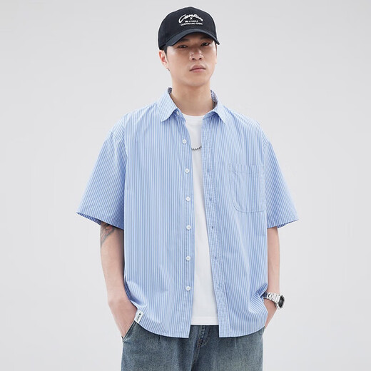 Pinstripe purple American short-sleeved shirt men's summer thin style 2025 new small patch pocket five-point sleeve work shirt Green Z983 XL [130-150Jin [Jin equals 0.5 kg]]