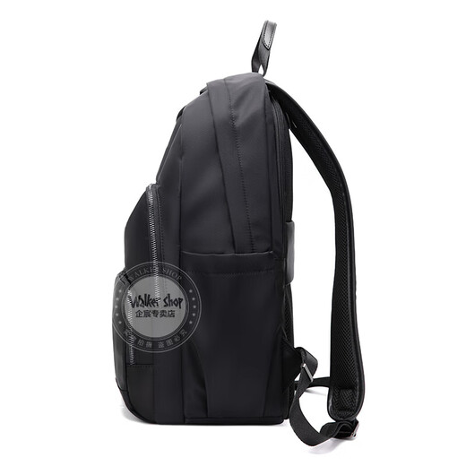 Walker Shop品牌轻奢双肩包男书包简约防水尼龙牛津布旅行电脑背包男女 时尚黑 [14寸] 43*32*13cm