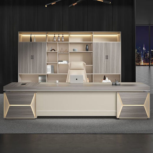 Boss desk office desk and chair combination simple modern light luxury double cabinet executive desk manager desk executive desk furniture McKinley + Khaki installation consultation customer service 1.6 meters + classic single cabinet Qiancheng package delivery