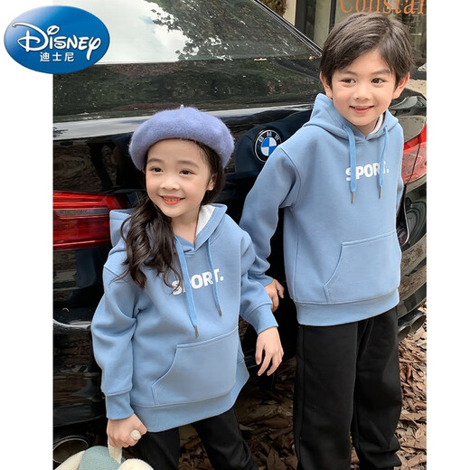 Disney autumn and winter parent-child clothing for a family of four blue sweatshirts 2025 new trendy family clothing Western mother-daughter clothing class uniforms denim blue plus velvet sweatshirt 185 dad XXL size 155-175Jin Jin is equal to 0.5 kg