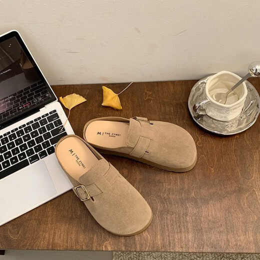 Flat untere Halbschneider für Frauen, die 2025 neue Frühling ein-Fuß-Birken-Schuhe faul schwangere Frauen einzelne Schuhe Khaki 38