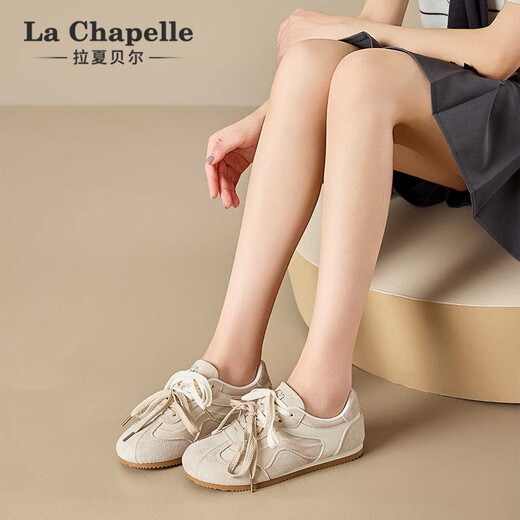 La Chapelle Frauenschuhe lässige deutsche Trainingschuhe atmungsableere leichte Sportschuhe Sommer Neue trendige dicke Schuhe Reisgrau 37
