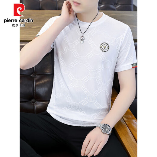 皮尔卡丹冰丝短袖T恤男士夏季修身半袖速干体恤薄款加大码潮流帅气上衣服 DX869V字-卡其色 L