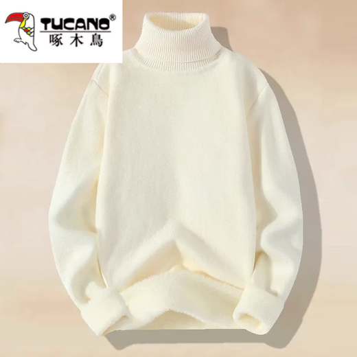 Woodpecker bottoming turtleneck sweater men's bottoming sweater autumn and winter inner sweater plus velvet and thickened white one-piece velvet sweater 10301/7003 white plus velvet and thickened L