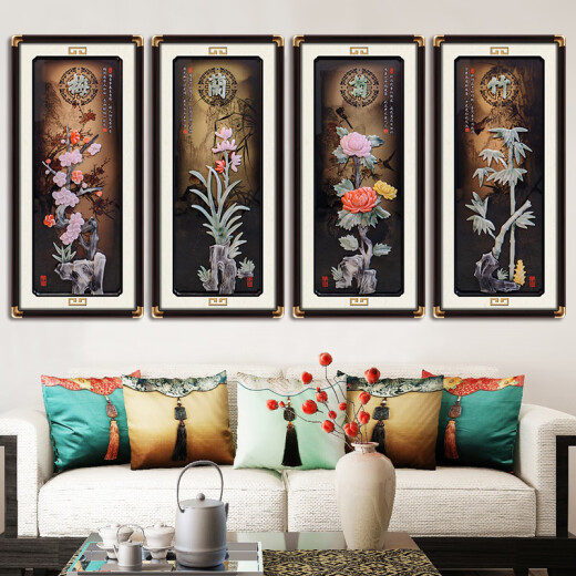CLCEY新中式客厅装饰画沙发背景墙梅兰竹菊壁画餐厅茶室挂件立体浮雕画 实木铜角梅兰竹菊3883