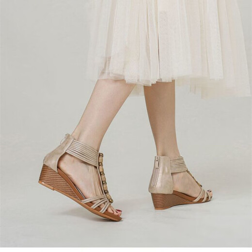 Hualin Fashion Bohemian Wedge Sandalen für Frauen 2025 Neue Modebemen Rom Schuhe Rindfleisch Sehnen Sohle Frauenschuhe Schwarz 1418-684 37