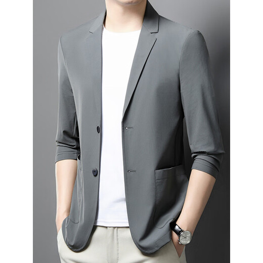 Seven Wolf (SW1960) Leichter und Eisseidenanzug Herren Sommerfreier Einschichtanzug Klimaanzug Anzug Spring- und Sommer-Anti-Falten-Sonnenschutzmantel Jacke Graues Grün L für 120-140jin [Jin entspricht 0,5 kg]