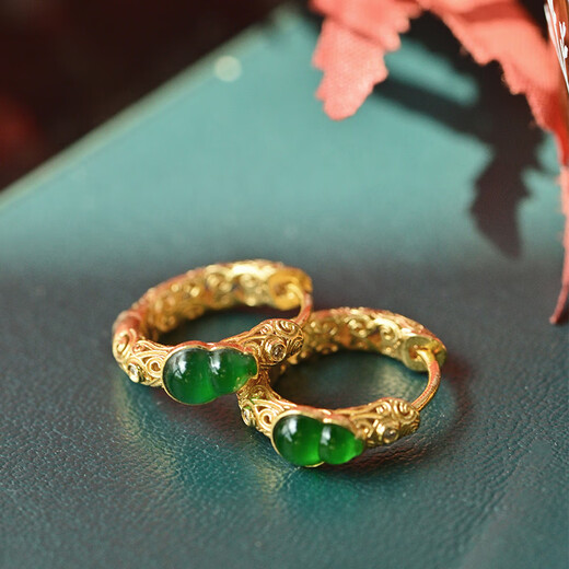 COASZE Jade Gourd 18K Gold Hollow Earrings Earrings Earrings Ice Sun Green Retro Style Jade Earrings