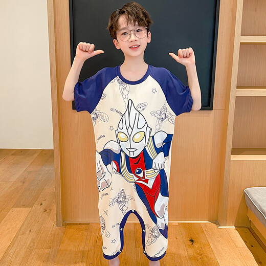 男童睡袋奥特曼儿童睡衣夏季纯棉短袖宝宝连体衣薄款防踢被家居服 JY9921迪迦奥特曼 90 小童6码身高80-90cm30斤内