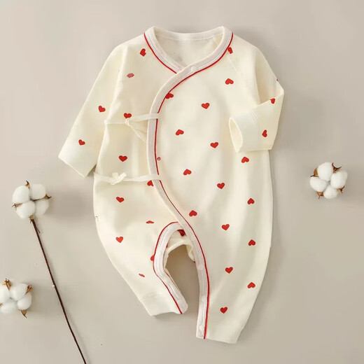 [Four Seasons Baby Climbing Clothes] Spring and Autumn Baby Clothes Class A Pure Cotton Newborn Onesie Long Sleeve Boneless M12003 Blue Love Heart 66cm