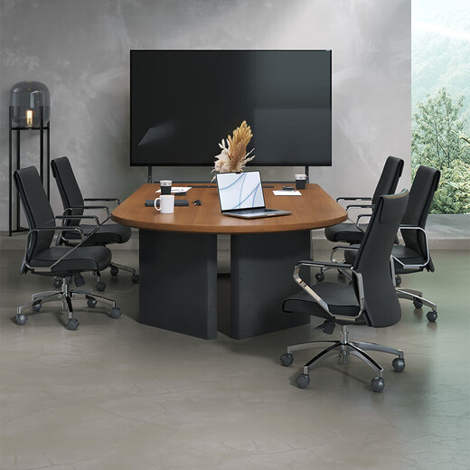 Huisheng solid wood small conference table and chair combination 6-seater simple modern conference room reception negotiation table light luxury high-end round head negotiation conference table 200*100*75*5cm