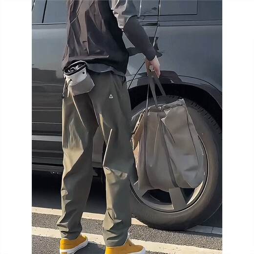 Wind lifting small triangle pants men's summer windproof waterproof quick-drying soft shell charge pants outdoor hiking and climbing work pants gray mist green XL