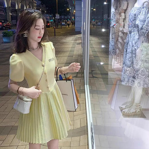 轻奢高级感小香风连衣裙女2025夏季新款拼接洋气百褶裙子D1478 S(100斤以下)