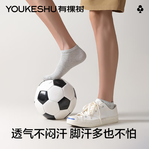 有棵树【10A抗菌】男士短袜春夏透气吸汗防臭精梳棉高弹短款袜子 黑色+白色+深灰+浅灰+牛仔蓝 均码