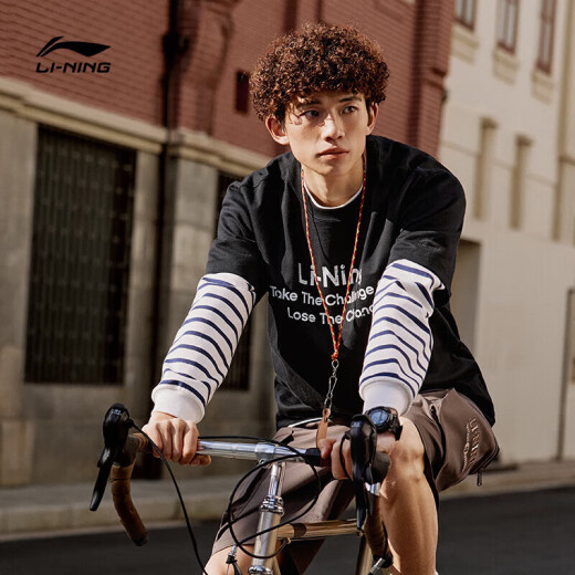 
Li Ning (LI-NING) quick-drying T-shirt丨Anti-bacterial short-sleeved men and women same style outdoor T summer cotton simple washable short-sleeved sports top [Knitted cotton couple model 695] Black-9 2XL