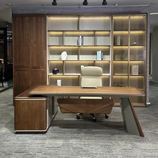 Ningqiu Luoge (NICHLORT) new Chinese style solid wood boss desk black walnut simple modern solid wood executive desk CEO desk custom desk 2.4 meters desk ash wood