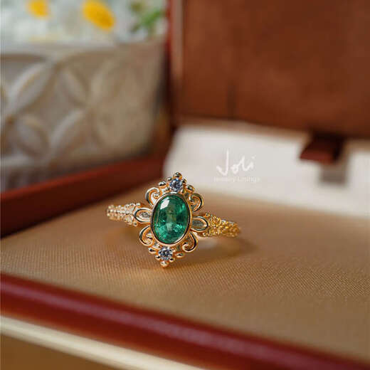 Lieruiyang Peony Zambian Natural Emerald Tanzania Tanzanite Ring Retro Small Fresh Ring Versatile Emerald Model Hong Kong Code 9