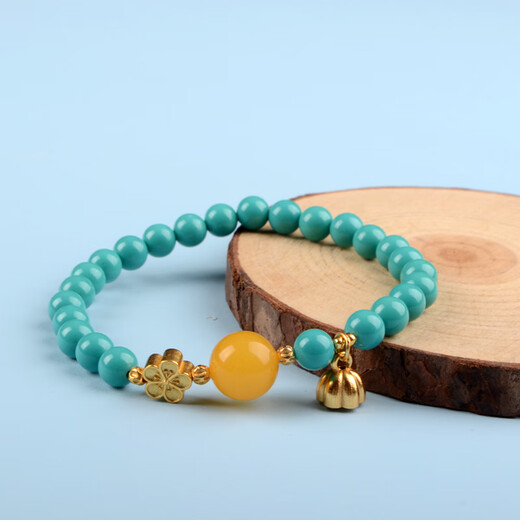 Her generation beeswax magnesite imitation turquoise round bead bracelet lake green bracelet jewelry gift Lianmeng 6mm