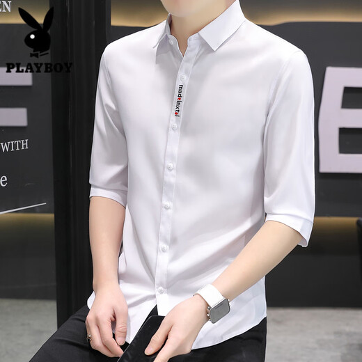 
Playboy (PLAYBOY) shirt men's short-sleeved ice silk Korean version men's casual five-point sleeve shirt trendy handsome summer mid-sleeved solid color inch clothes 682 black 2XL 134-146Jin [Jin equals 0.5 kg]