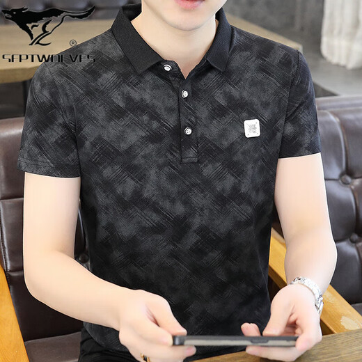 Septwolves (septwolves) high-end summer men's short-sleeved T-shirt Korean style slim lapel POLO shirt youth men's half-sleeved T-shirt clothes trend T963 green M Recommended 85-100Jin [Jin equals 0.5 kg]