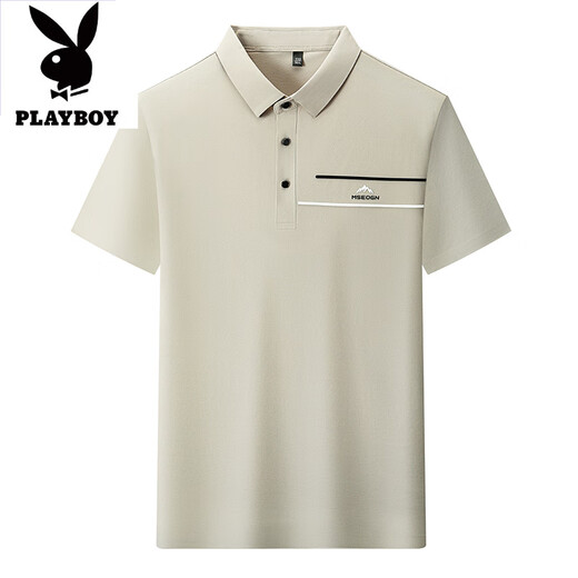 Playboy 100% ice silk short-sleeved T-shirt for men's summer new markless and iron-free stamping business casual POLO shirt top XD/6627 gray S 165 [Suggested 100-120Jin [Jin equals 0.5 kg]]