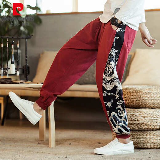 Pierre cardin spring and summer linen casual trousers Chinese style men's pants fat large size men's loose cotton linen harem lantern 983 white M Recommended 100-120 Jin [Jin equals 0.5 kg]