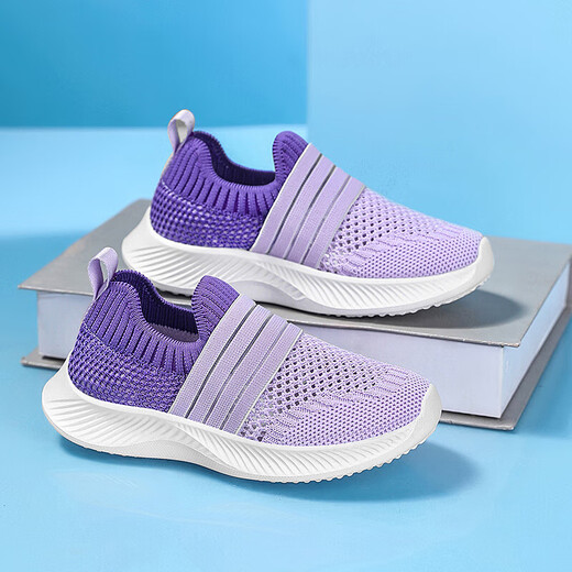 Summer children's mesh shoes breathable hollow single net men's and girls' sports shoes for spring and autumn medium and large children's running shoes for foot cover 677 purple [single net hollow summer style] 32 [inner length 20.6cm]