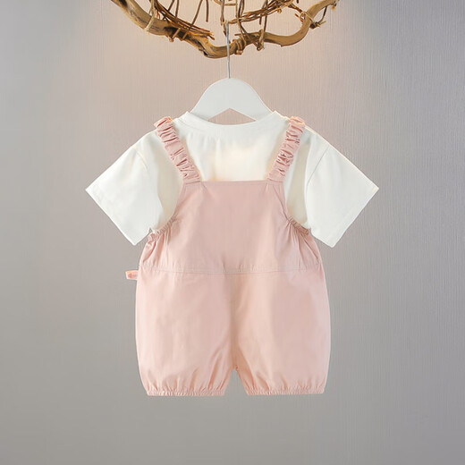 G.Duckkids kleine gelbe Ente Kinderkleidung Mädchenanzug Summer Baby Kleidung reine Baumwolldünne Kinder kurzärmelige T-Shirt Overguts Sommeranzug Pink L Zwei-teilige Set 80 Größe Empfohlen 9-12 Monate cm