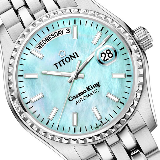 Pflaumenblüten (Titoni) Ruiw Watch Universe Serie Automatische Maschinenwoche Kalender Stahlgürtel Schweizer Uhr 40mm 797 S-719 Blaue Schalenstahlgürtel