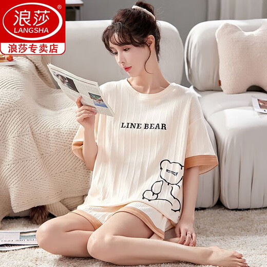 浪莎冰丝睡衣女夏季短袖2025年新款韩版可爱夏天薄款可外穿家居服套装 6630# XL 【推荐110-125斤】