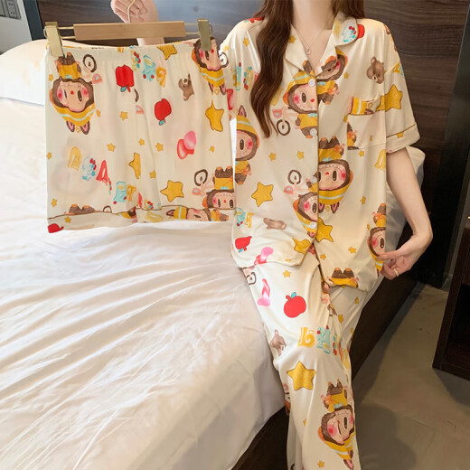 
Spring and summer cartoon ragbub ins style sweet and cute short-sleeved three-piece set for outdoor wear for women's pajamas KK14137 M [Suggested 80-100Jin [Jin equals 0.5 kg]]