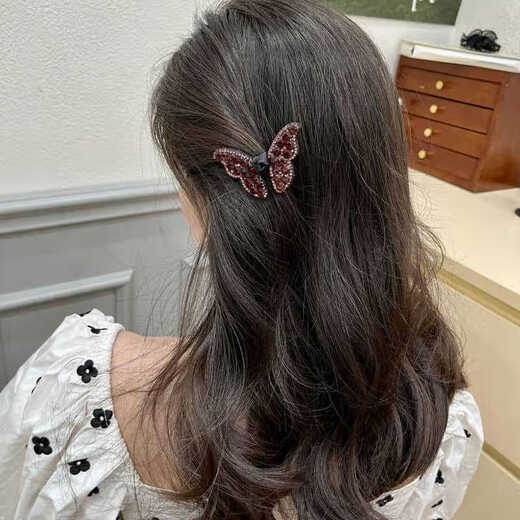 Jiuvia bangs hairpin cute side clip female side broken hairpin new hairpin one-word clip forehead duckbill clip hair clip JYFJ156 butterfly flash diamond purple 2 pieces