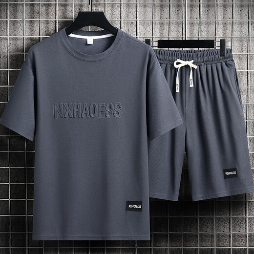 
Lokochi casual sports suit men's summer fashion brand ice silk T-shirt thin shorts large size short sleeves handsome paired with two-piece suit - TZ829 black [top + pants] M Recommended 90-110Jin [Jin equals 0.5 kg]