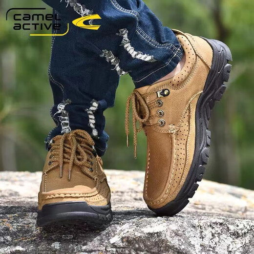 
Camel dynamic men's shoes, big-toe leather shoes, genuine leather outdoor sports and casual work shoes, thick sole non-slip middle-aged dad's shoes, 6198 brown 38 leather shoes size