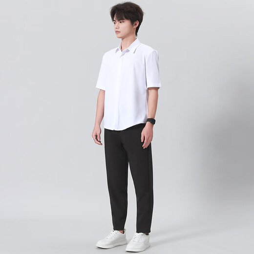 GOKU男士西装衬衫套装青少年短袖免烫垂感上衣轻熟风商务正装面试求职 白色衬衫+黑色西裤 XL 身高170-178cm体重120-140斤
