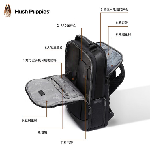 Hush Welpen Herren Rucksack große Kapazität Casual Travel Rucksack Computertasche Multifunktionales Schulbag Geburtstagsgeschenk für Freund