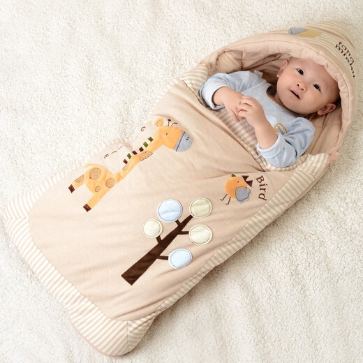 Tommy Rat Newborn Baby Sleeping Bag Autumn and Winter Thick Windproof and Warm Multifunctional Children's Baby Blanket Brown Colored Cotton Giraffe Dual-Purpose Sleeping Bag Blanket