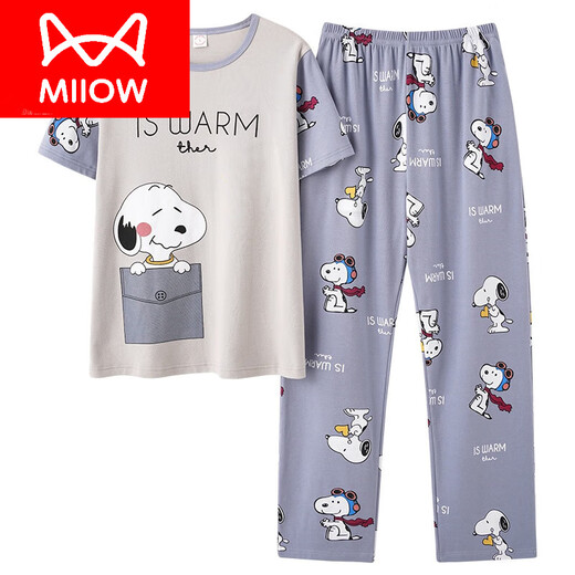 Cat Man (Miiow) Sommerpaar Pyjamas kurzärmelige Hosen reine Baumwollmänner Jugendhauskleidung für Mädchen koreanische Version Cartoon großer loser Anzug weiß kurzärmelige Hose-Q3519 Weiß Chinchilla M Frauen [80-100jin [Jin gleich 0,5 kg]]