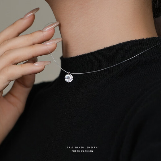 Shixi S925 sterling silver Mermaid's Tears imitation moissanite necklace for women exquisite zircon imitation diamond niche versatile clavicle chain S925 sterling silver Mermaid's Tears moissanite necklace 8MM zircon - 45cm chain length