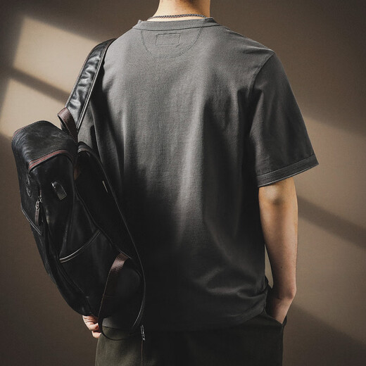 OLJ轻奢品牌男装高端美式复古亨利领Polo衫男夏季潮牌宽松体T恤纯棉 黑色 2XL 适合170-190斤
