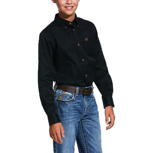 AriatAriat Boys' Solid Twill Classic Slim Shirt, Black Black Medium