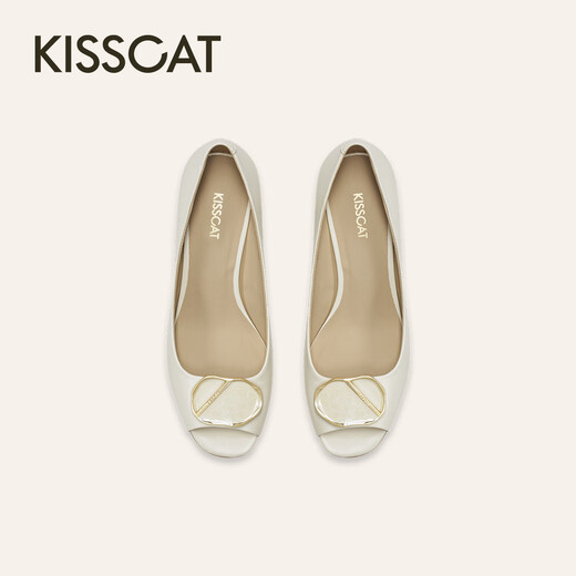 Kisscat Kissing Cat [Símbolo de elegancia] Tacón grueso Beloj de pescado 25 Sandalias nuevas y hermosas sandalias francesas Mujeres claras rosa blanco 36