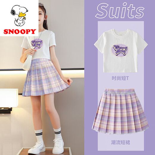 Snoopy Girls Plisado Skirt Summer Style Style Falda de moda A-Línea A-Línea Corta corta JK Sitio de verano Big Children's Summer 9889t Camiseta + 4022 Unicornio 160 cm